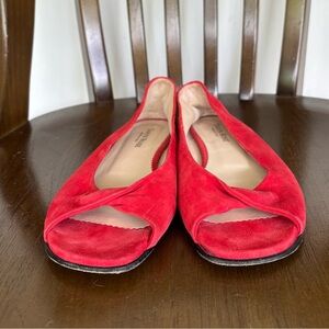 Taryn Rose Red Suede Peep Toe Flats